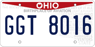 OH license plate GGT8016