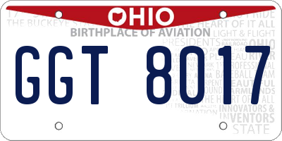 OH license plate GGT8017