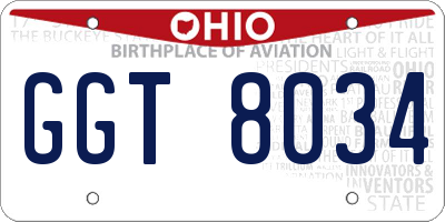OH license plate GGT8034