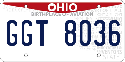 OH license plate GGT8036