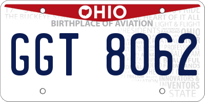 OH license plate GGT8062