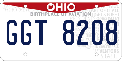 OH license plate GGT8208