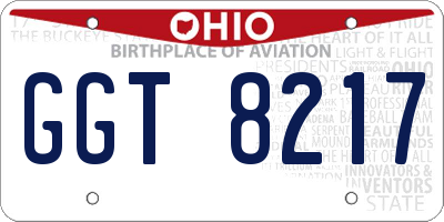 OH license plate GGT8217