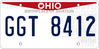 OH license plate GGT8412