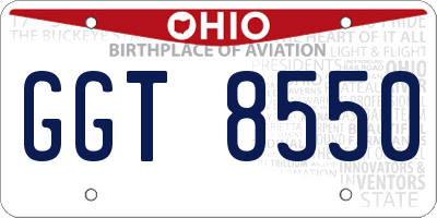 OH license plate GGT8550
