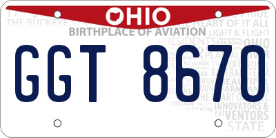 OH license plate GGT8670