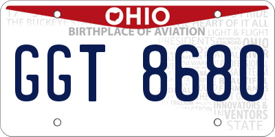 OH license plate GGT8680