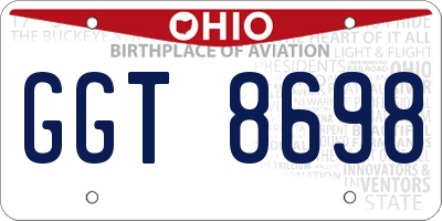 OH license plate GGT8698