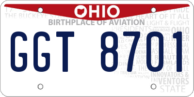 OH license plate GGT8701
