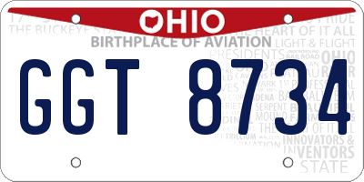 OH license plate GGT8734