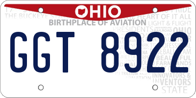 OH license plate GGT8922
