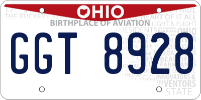 OH license plate GGT8928