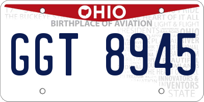 OH license plate GGT8945