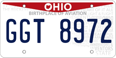 OH license plate GGT8972
