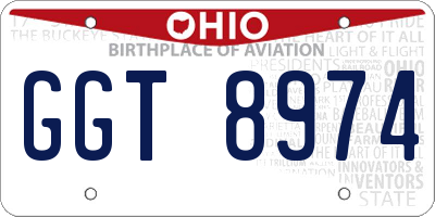 OH license plate GGT8974