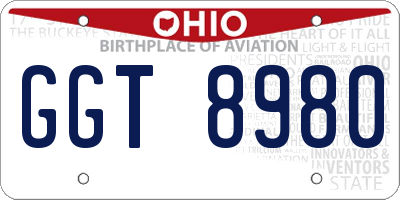 OH license plate GGT8980