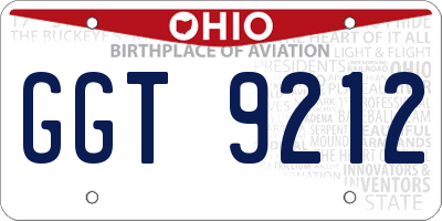 OH license plate GGT9212