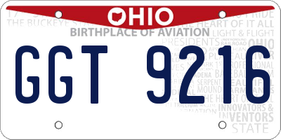 OH license plate GGT9216