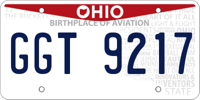 OH license plate GGT9217
