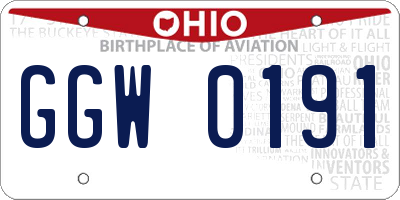 OH license plate GGW0191