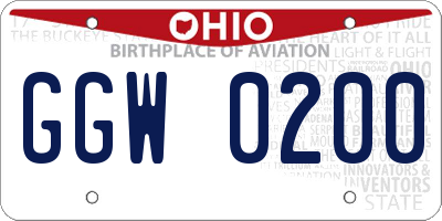 OH license plate GGW0200