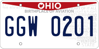 OH license plate GGW0201