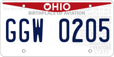 OH license plate GGW0205