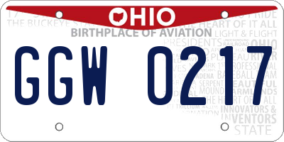 OH license plate GGW0217