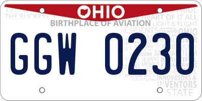 OH license plate GGW0230