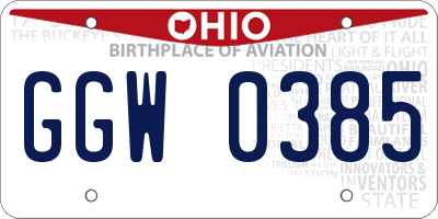 OH license plate GGW0385