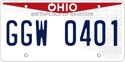 OH license plate GGW0401