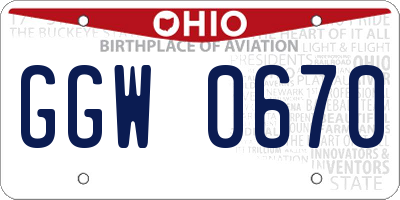 OH license plate GGW0670