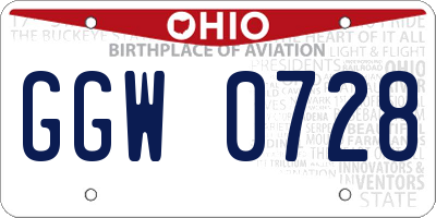 OH license plate GGW0728