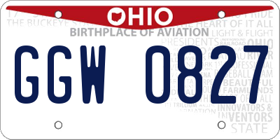 OH license plate GGW0827