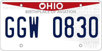OH license plate GGW0830