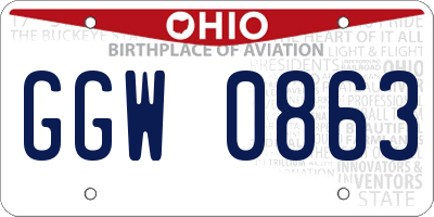 OH license plate GGW0863