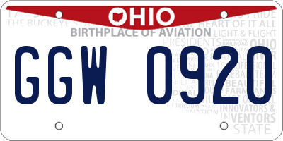 OH license plate GGW0920