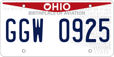 OH license plate GGW0925