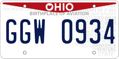 OH license plate GGW0934