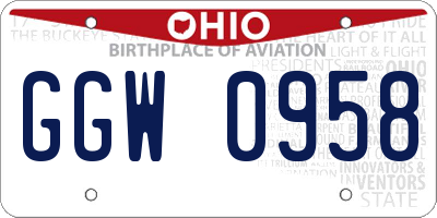 OH license plate GGW0958