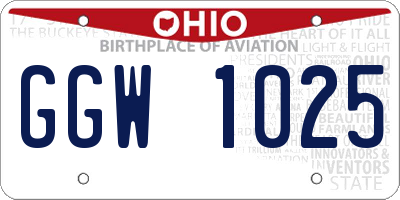 OH license plate GGW1025