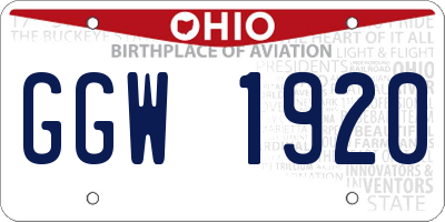 OH license plate GGW1920