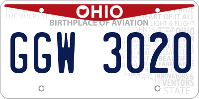 OH license plate GGW3020
