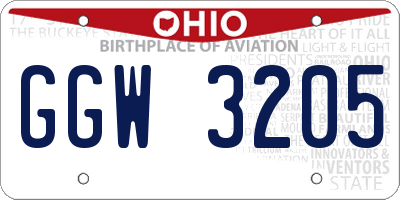 OH license plate GGW3205