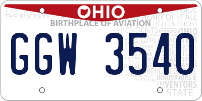OH license plate GGW3540