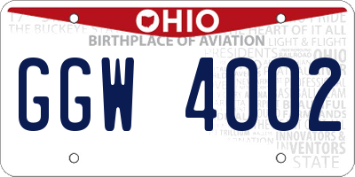 OH license plate GGW4002