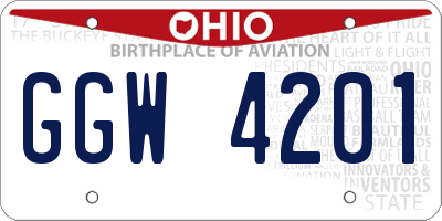 OH license plate GGW4201