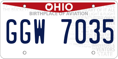 OH license plate GGW7035