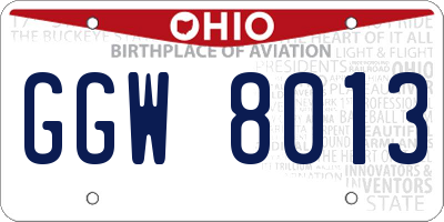 OH license plate GGW8013
