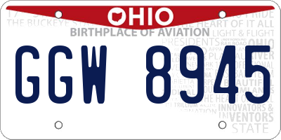 OH license plate GGW8945
